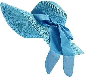 Wide Brim Sun Hats for Women Solid Summer Straw Bucket Hats with Bowknot Casual Beach Seaside Holiday Hats