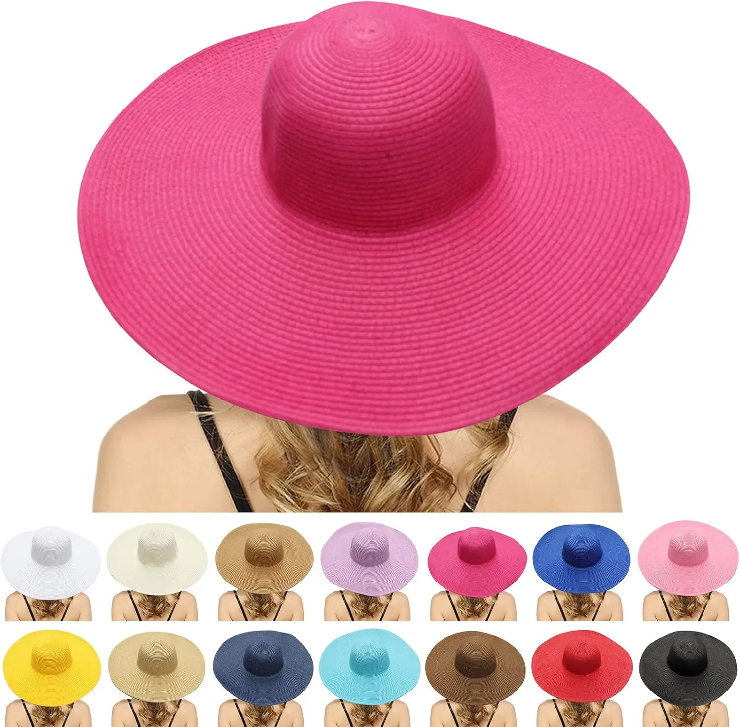 Wide Brim Sun Hats for Women Spring Summer Beach Straw Bucket Hat Outdoor Holiday Visor Hat