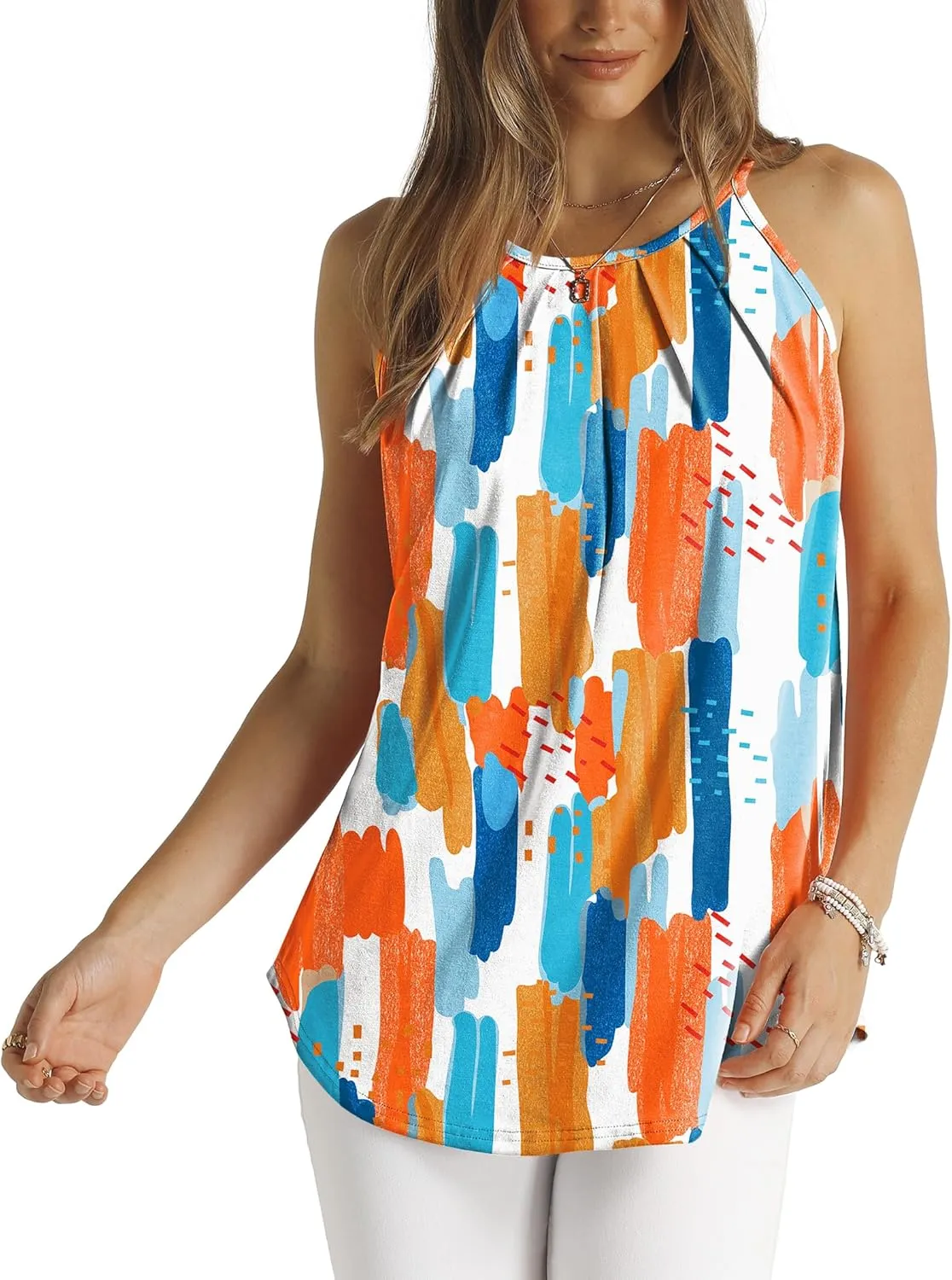 WIHOLL Womens Pleated Tank Tops Spaghetti Strap Camisole Halter Tops Curved Hem Fashion 2025
