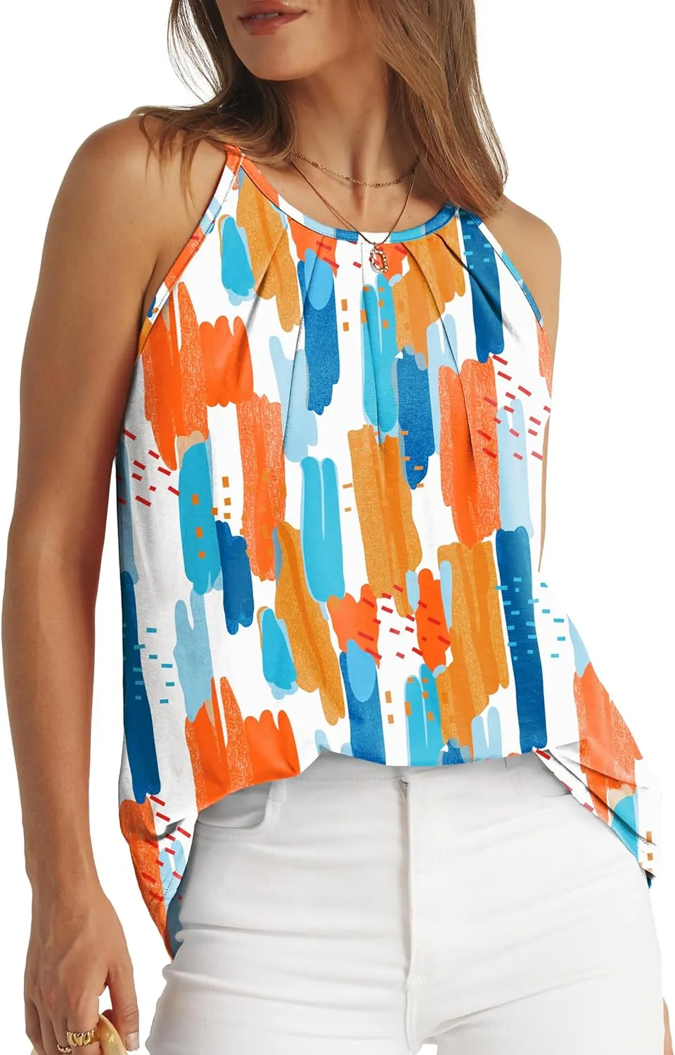 WIHOLL Womens Pleated Tank Tops Spaghetti Strap Camisole Halter Tops Curved Hem Fashion 2025