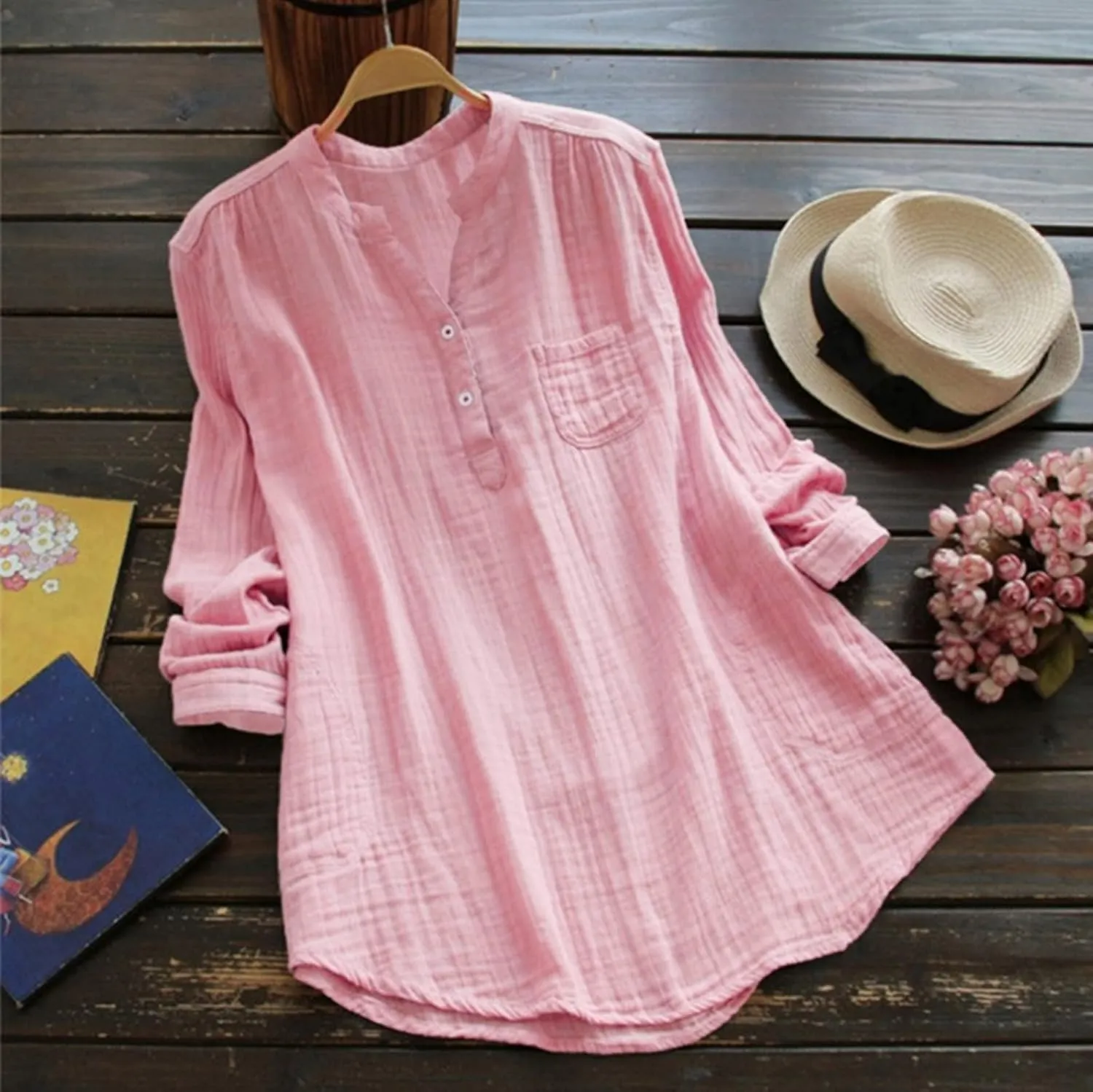 Women Bohemian Boho Linen Short Sleeve Tops Summer Beach Casual Oversized Tunic Tops V Neck Loose Tshirt