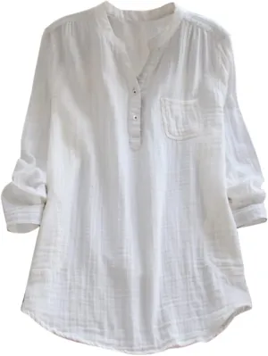 Women Bohemian Boho Linen Short Sleeve Tops Summer Beach Casual Oversized Tunic Tops V Neck Loose Tshirt