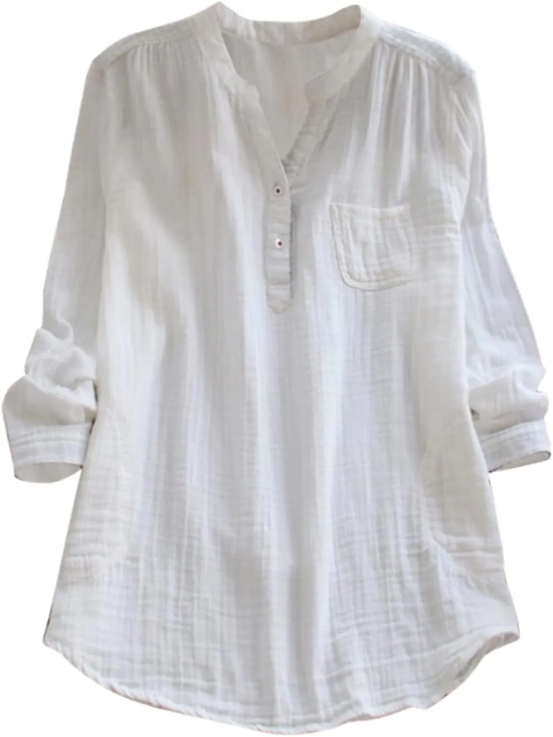 Women Bohemian Boho Linen Short Sleeve Tops Summer Beach Casual Oversized Tunic Tops V Neck Loose Tshirt