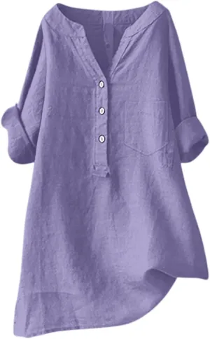 Women Bohemian Boho Linen Short Sleeve Tops Summer Beach Casual Oversized Tunic Tops V Neck Loose Tshirt