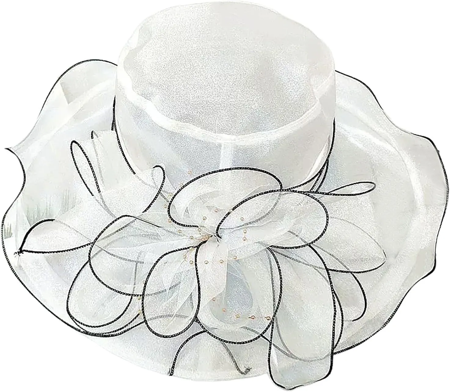 Women Elegant Organza Dress Hat Dressy Flower Bowknot Sun Hats Bridal Wide Brim Wedding Guest Church Bucket Hats