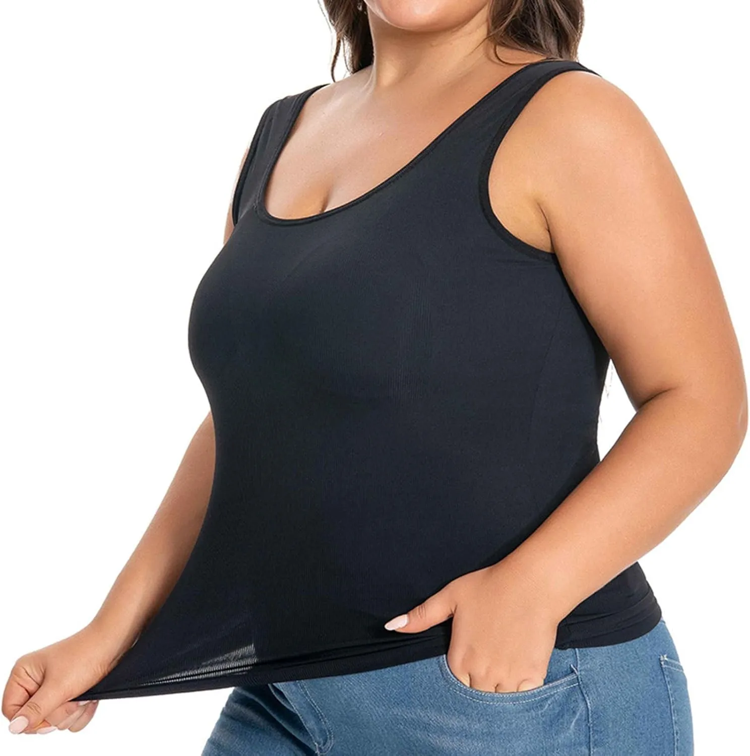 Women Oversized Ribbed Tank Tops Summer Built in Bra Crewneck Yoga Workout Crop Top Slim Fit Sexy Sleeveless Tees