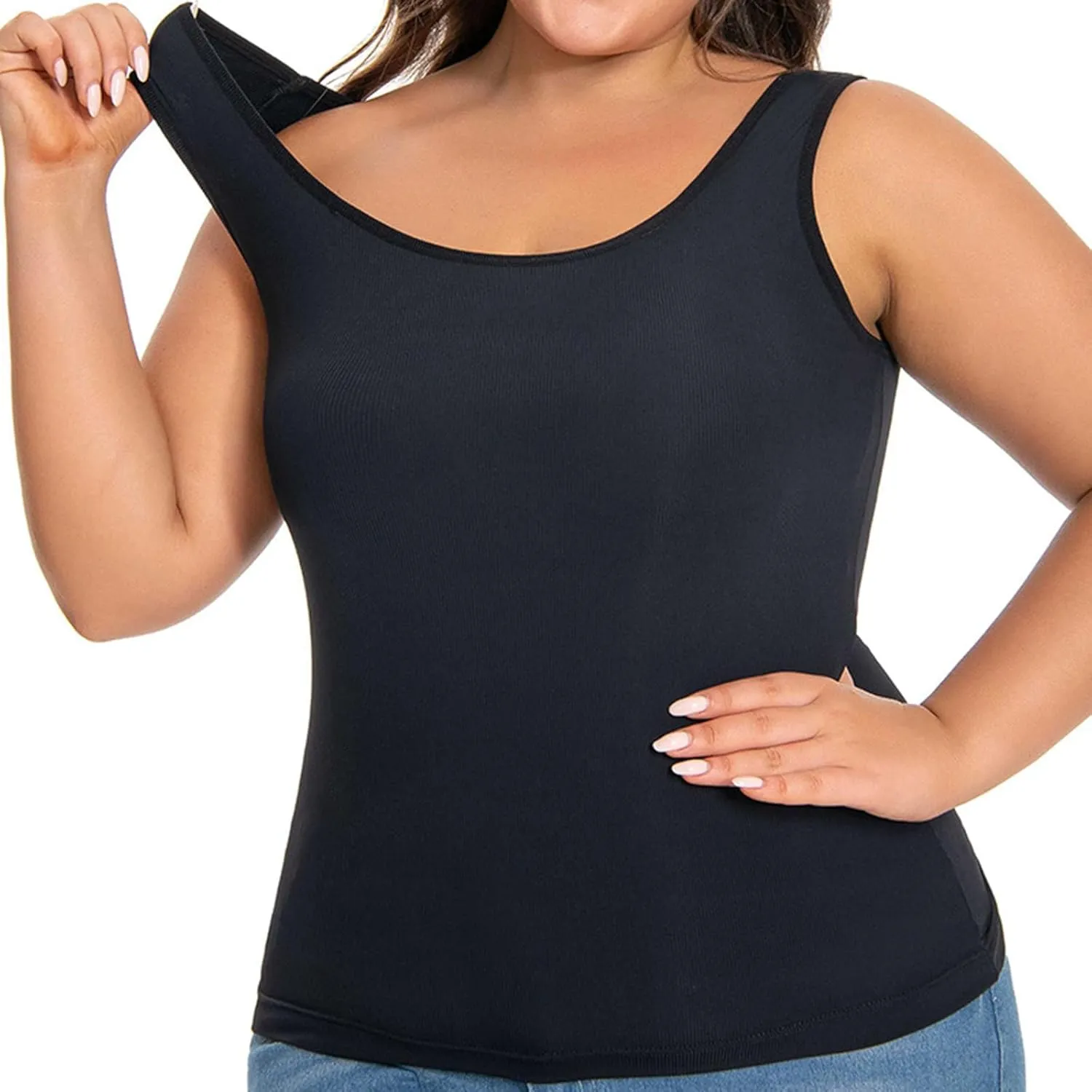 Women Oversized Ribbed Tank Tops Summer Built in Bra Crewneck Yoga Workout Crop Top Slim Fit Sexy Sleeveless Tees