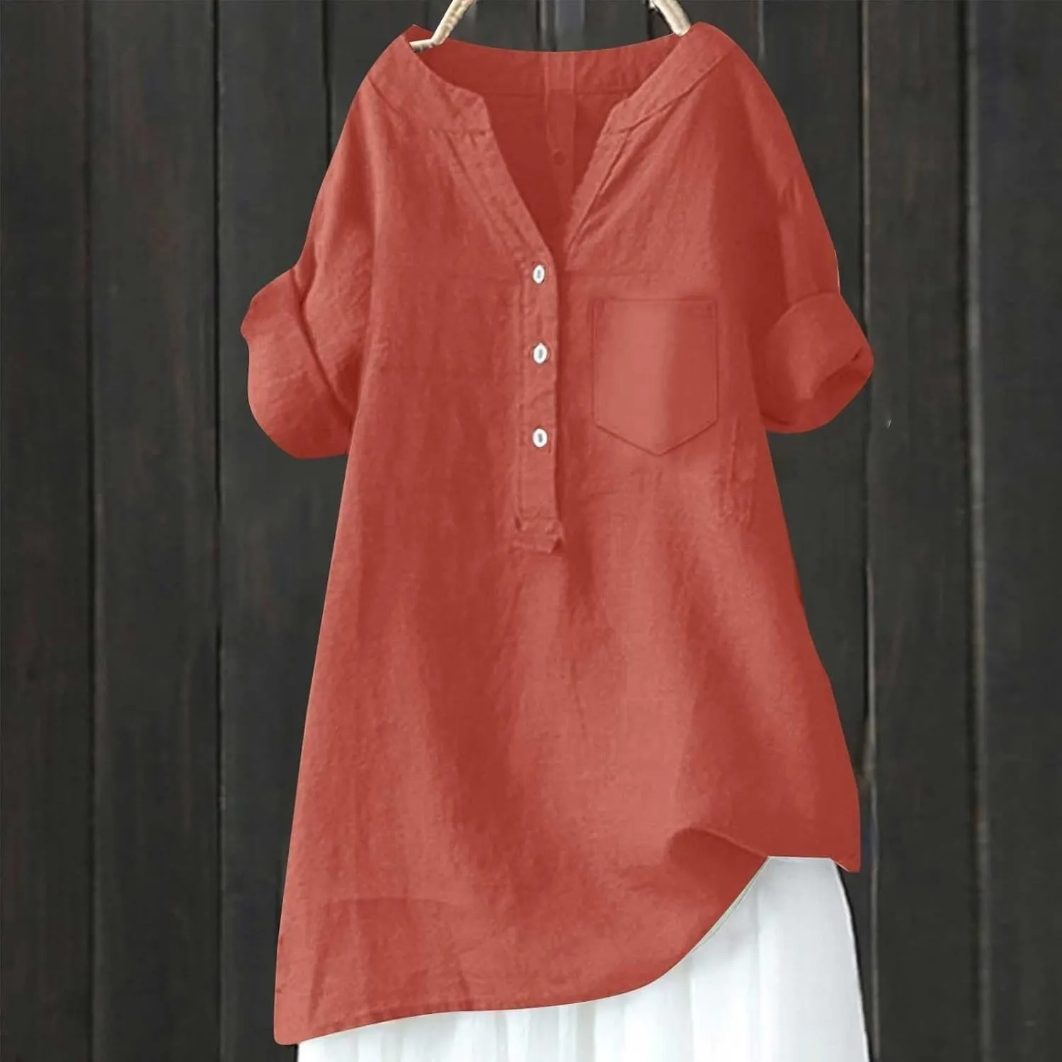 Women Short Sleeve Linen Shirts Casual V Neck Trendy Dressy T Shirt Collared Button Down Loose Summer Tshirts