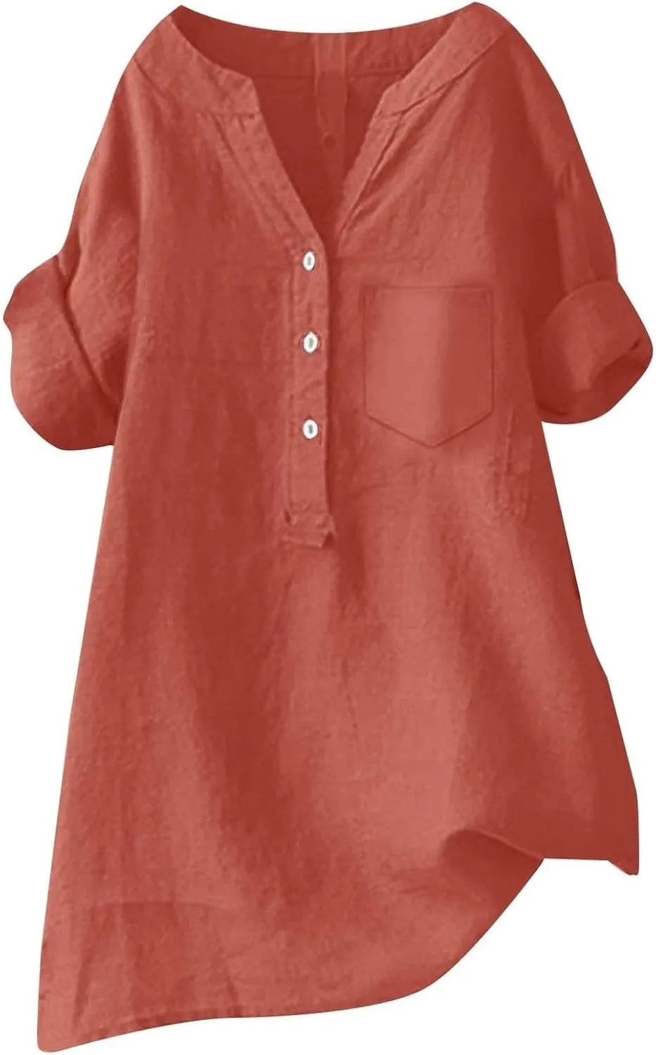 Women Short Sleeve Linen Shirts Casual V Neck Trendy Dressy T Shirt Collared Button Down Loose Summer Tshirts