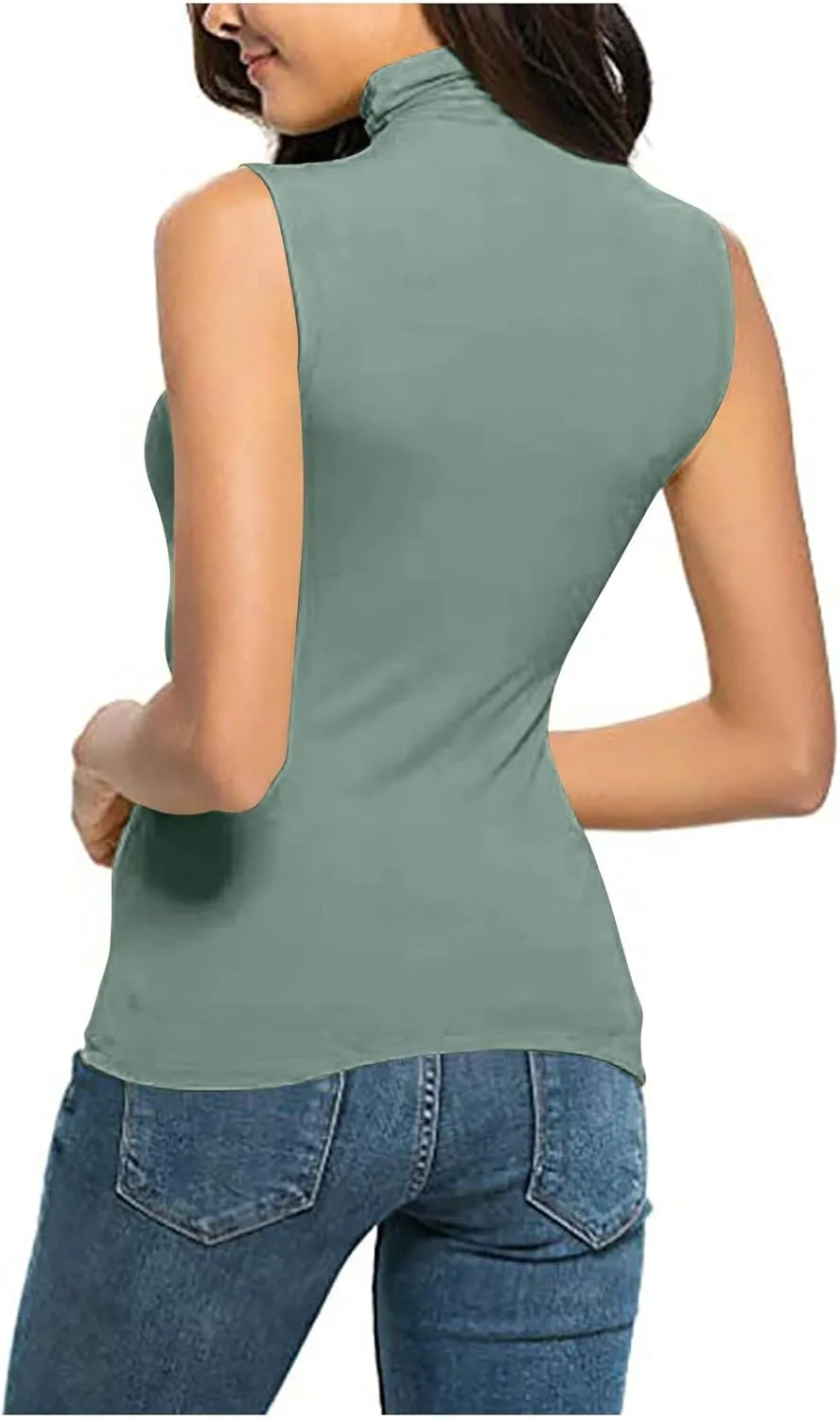 Women Sleeveless Mock Turtleneck Tank Tops Slim Fit Stretchy Base Layer Tee Shirts Solid Color Undershirts