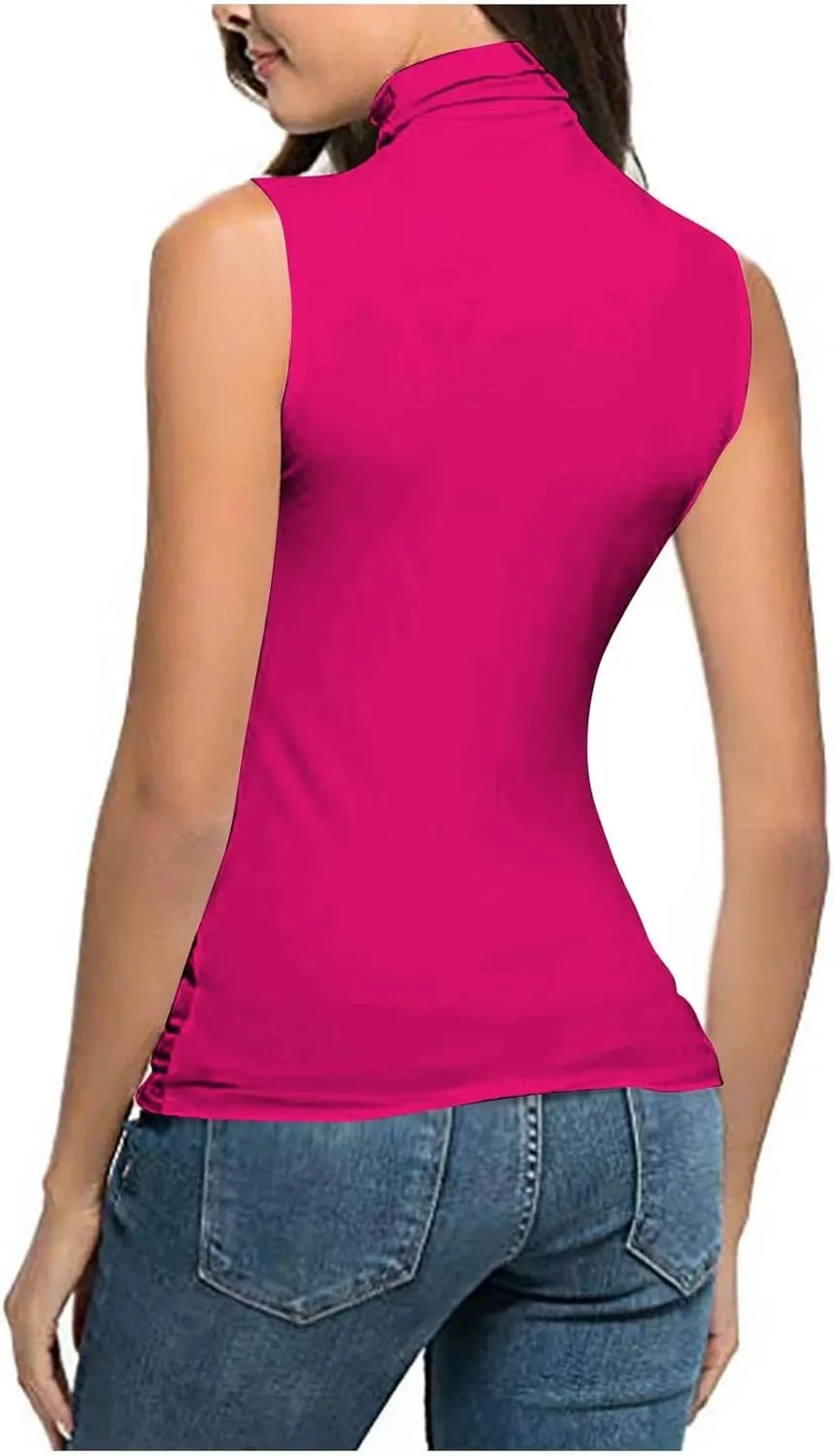 Women Sleeveless Mock Turtleneck Tank Tops Slim Fit Stretchy Base Layer Tee Shirts Solid Color Undershirts