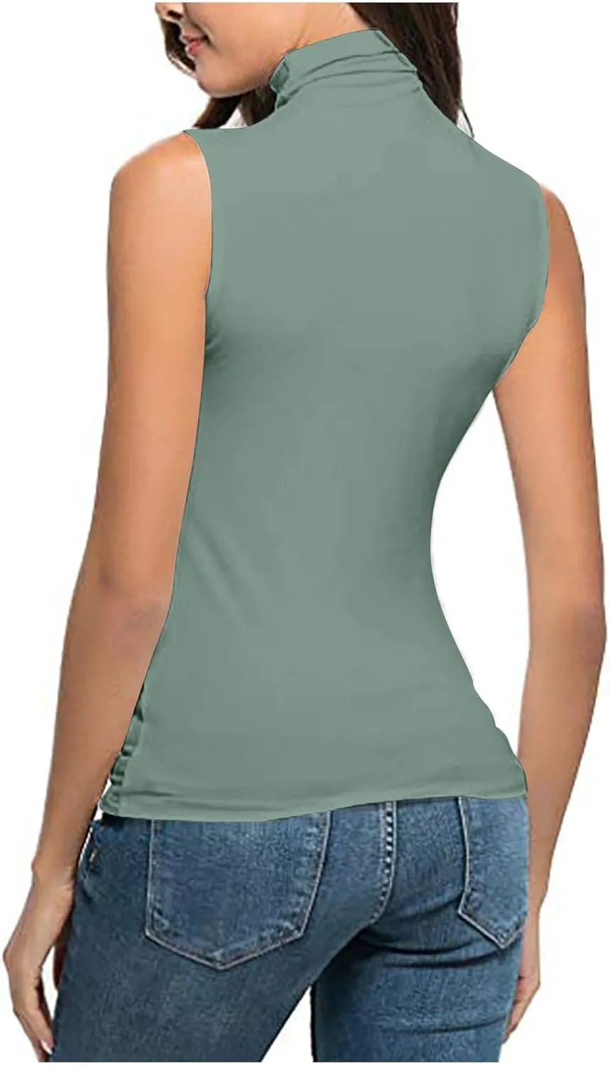 Women Sleeveless Mock Turtleneck Tank Tops Slim Fit Stretchy Base Layer Tee Shirts Solid Color Undershirts