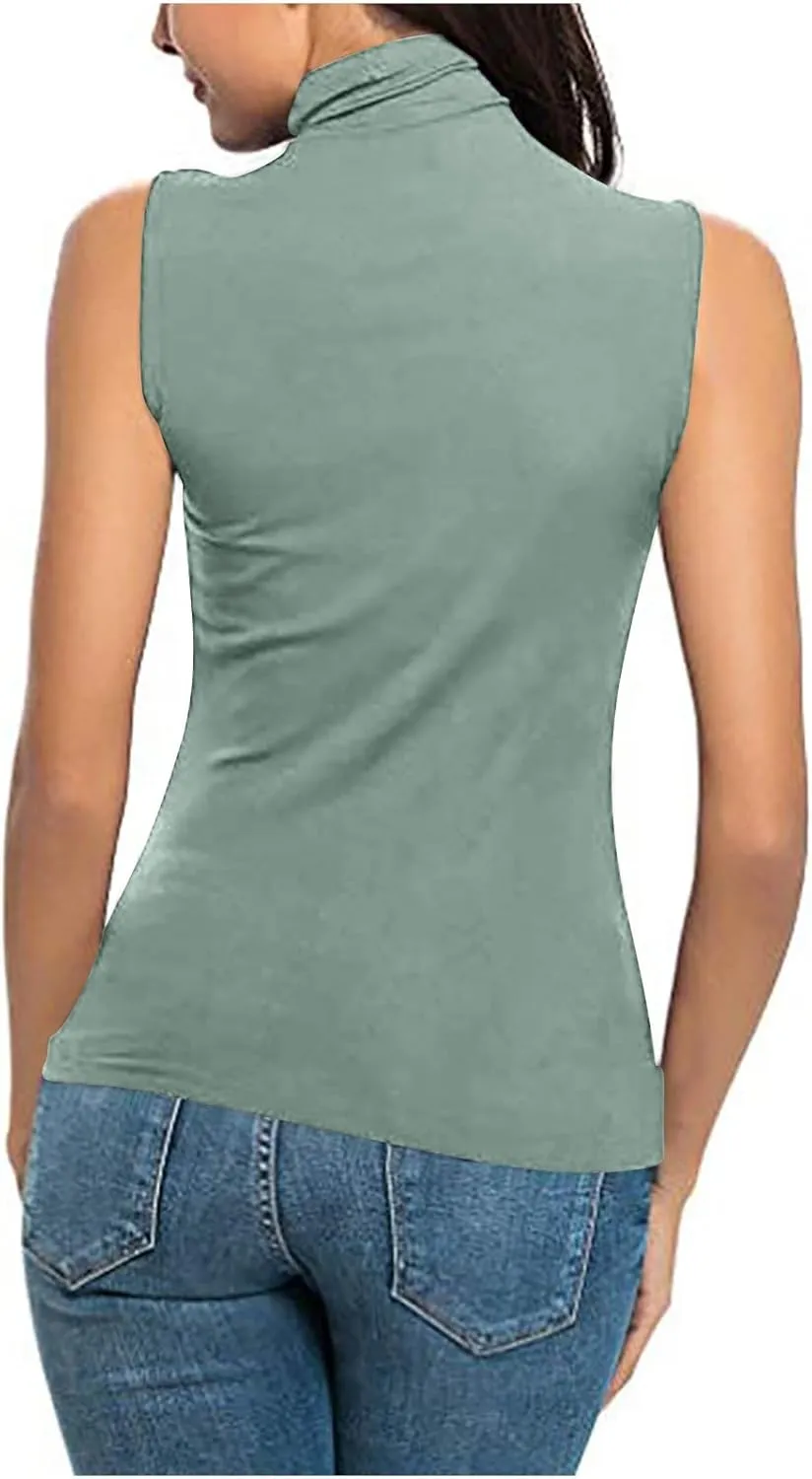 Women Sleeveless Mock Turtleneck Tank Tops Slim Fit Stretchy Base Layer Tee Shirts Solid Color Undershirts