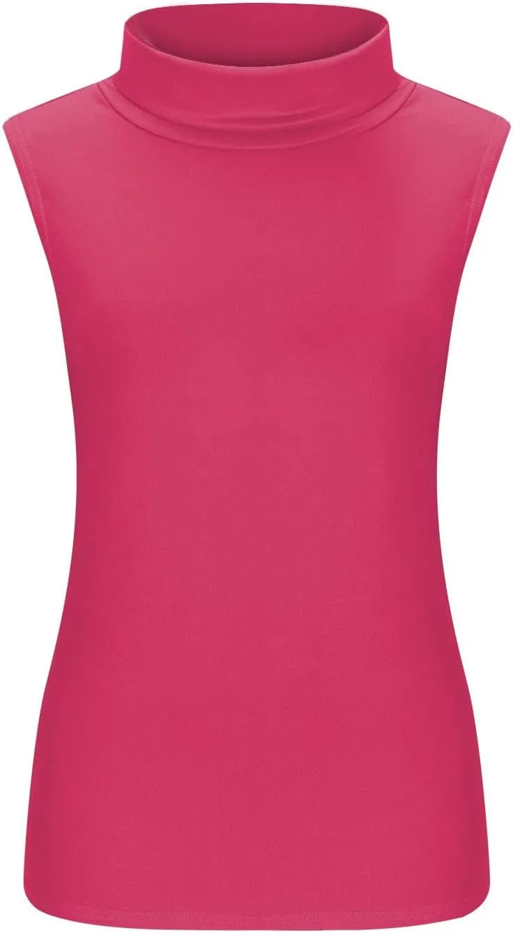 Women Sleeveless Mock Turtleneck Tank Tops Slim Fit Stretchy Base Layer Tee Shirts Solid Color Undershirts