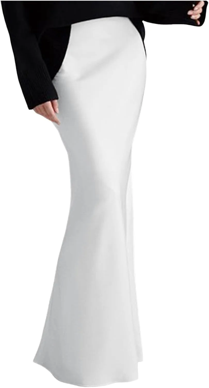 Women Spring Summer Skirt 2024 Silk Elegant High Waist Cocktail Party Wedding Hem Satin Maxi Skirts Corduroy Mini