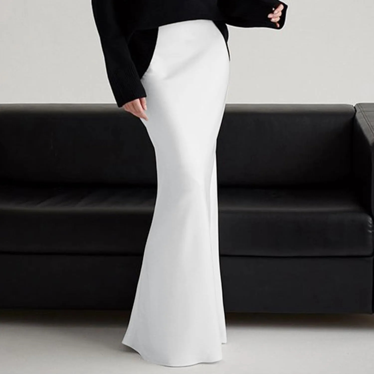 Women Spring Summer Skirt 2024 Silk Elegant High Waist Cocktail Party Wedding Hem Satin Maxi Skirts Corduroy Mini