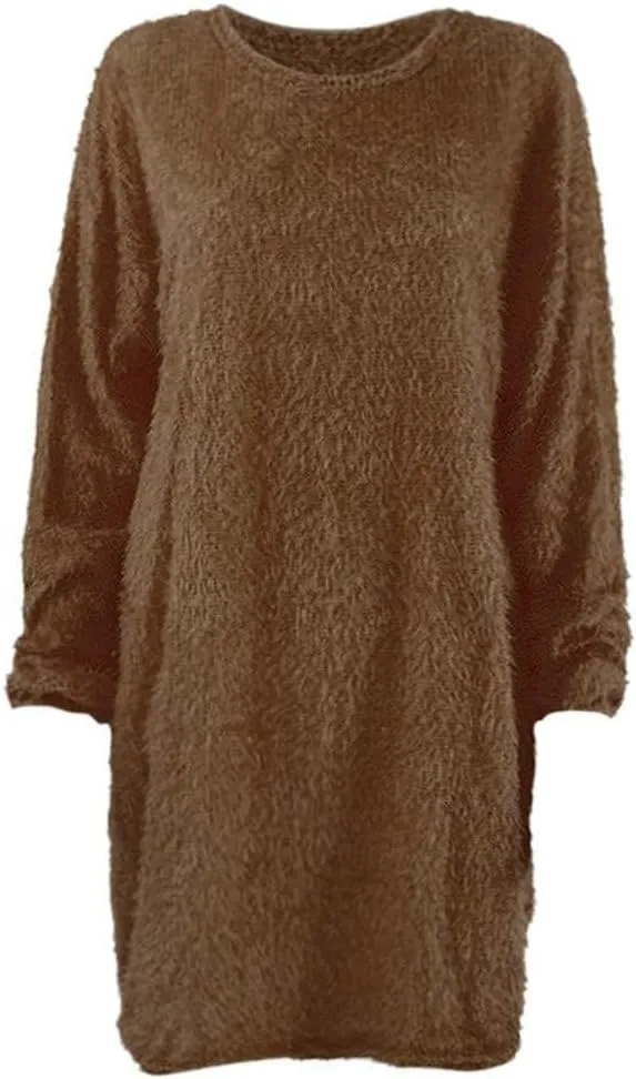 Women Sweater Dress Fuzzy Slouchy Oversized Long Sweaters Casual Loose Long Sleeve Crewneck Tunic Sweatshirt Dress