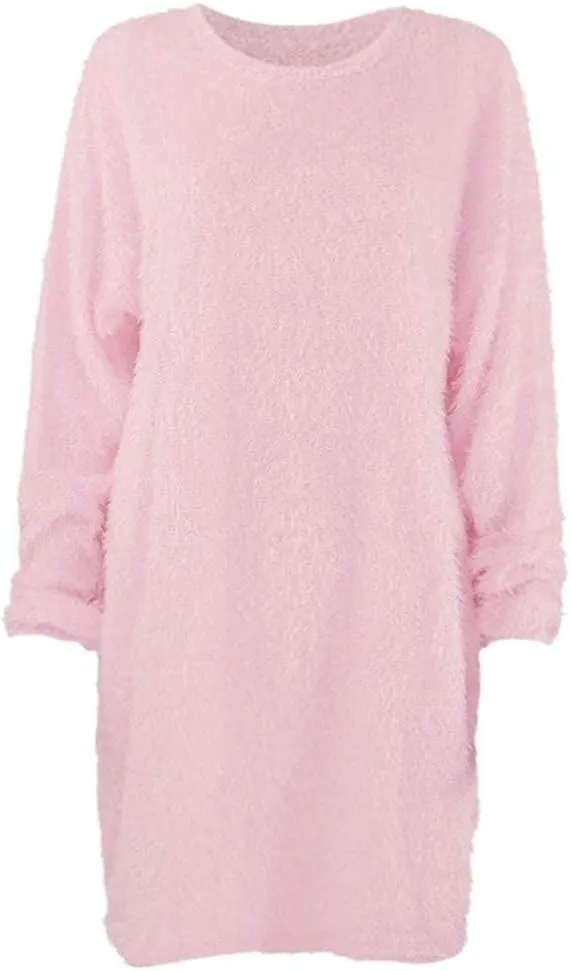 Women Sweater Dress Fuzzy Slouchy Oversized Long Sweaters Casual Loose Long Sleeve Crewneck Tunic Sweatshirt Dress