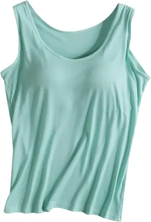 Women Tank Tops with Built in Bra Casual Modal Undershirt Summer Basic Padded Yoga Shirt Shelf Bras Workout Camisole
