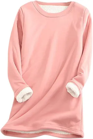 Women Warm Sherpa Lined Fleece Crewneck Sport Sweatshirt Pullover Loungewear