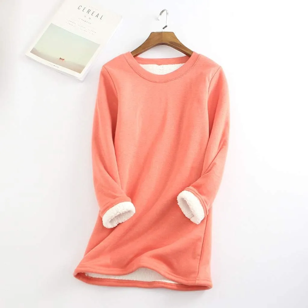 Women Warm Sherpa Lined Fleece Crewneck Sport Sweatshirt Pullover Loungewear
