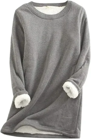 Women Warm Sherpa Lined Fleece Crewneck Sport Sweatshirt Pullover Loungewear