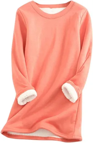 Women Warm Sherpa Lined Fleece Crewneck Sport Sweatshirt Pullover Loungewear