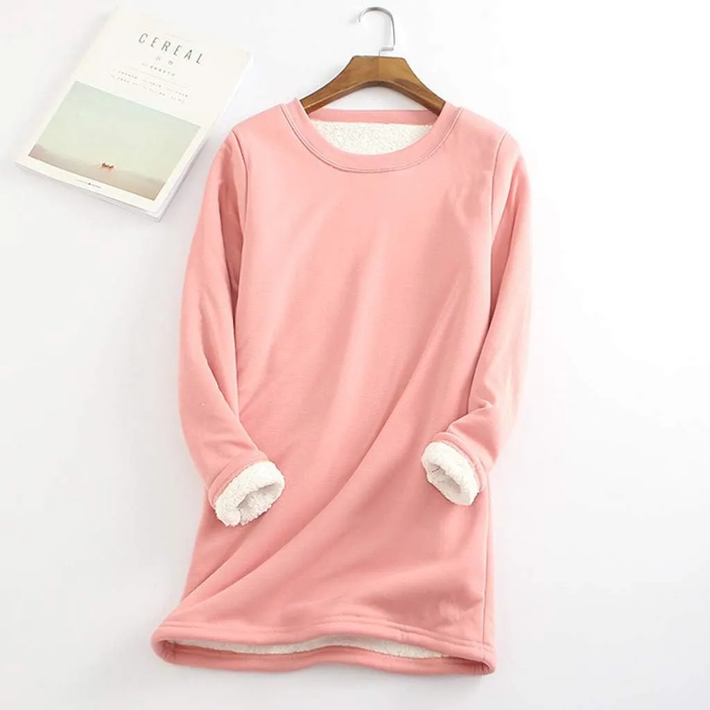Women Warm Sherpa Lined Fleece Crewneck Sport Sweatshirt Pullover Loungewear