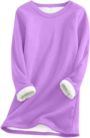 Women Warm Sherpa Lined Fleece Crewneck Sport Sweatshirt Pullover Loungewear