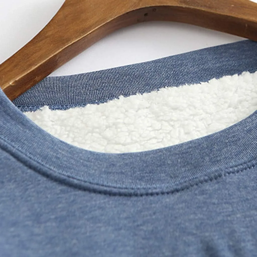 Women Warm Sherpa Lined Fleece Crewneck Sport Sweatshirt Pullover Loungewear