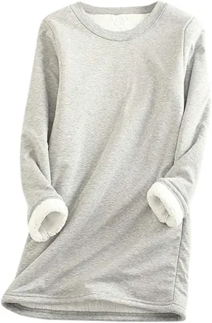 Women Warm Sherpa Lined Fleece Crewneck Sport Sweatshirt Pullover Loungewear