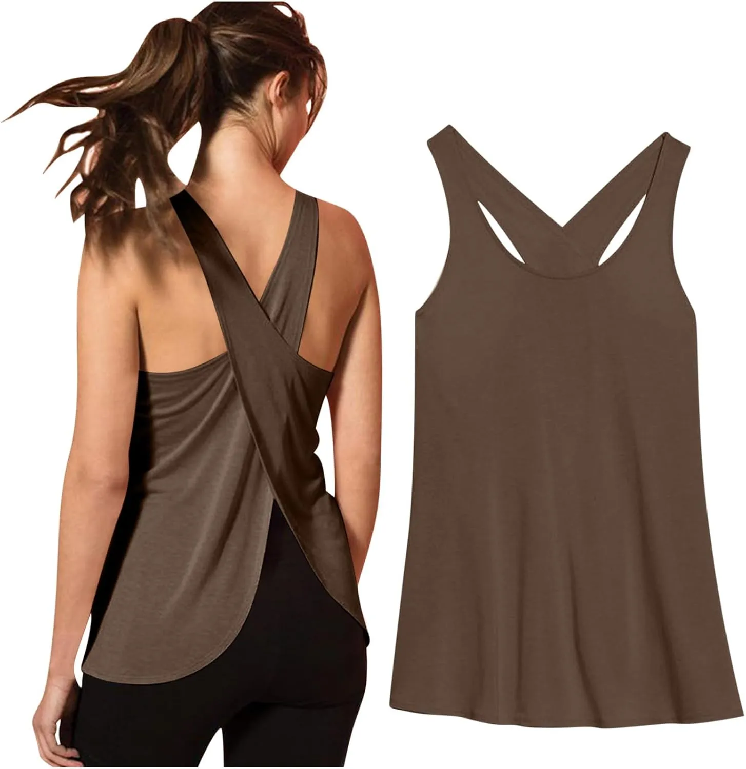 Women Workout Tank Top Criss Cross Open Back Athletic Yoga Shirt Exercise Fitness Sleeveless Tunics Loose Activewear