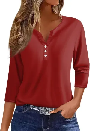 Women's 2024 Fashion Tops 3/4 Sleeve T-Shirts Cute Crewneck Basic Business Tees Blouses