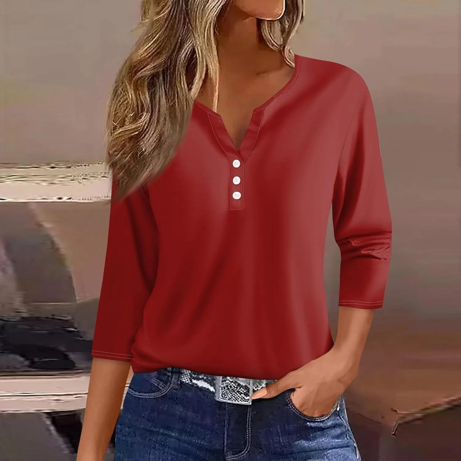 Women's 2024 Fashion Tops 3/4 Sleeve T-Shirts Cute Crewneck Basic Business Tees Blouses