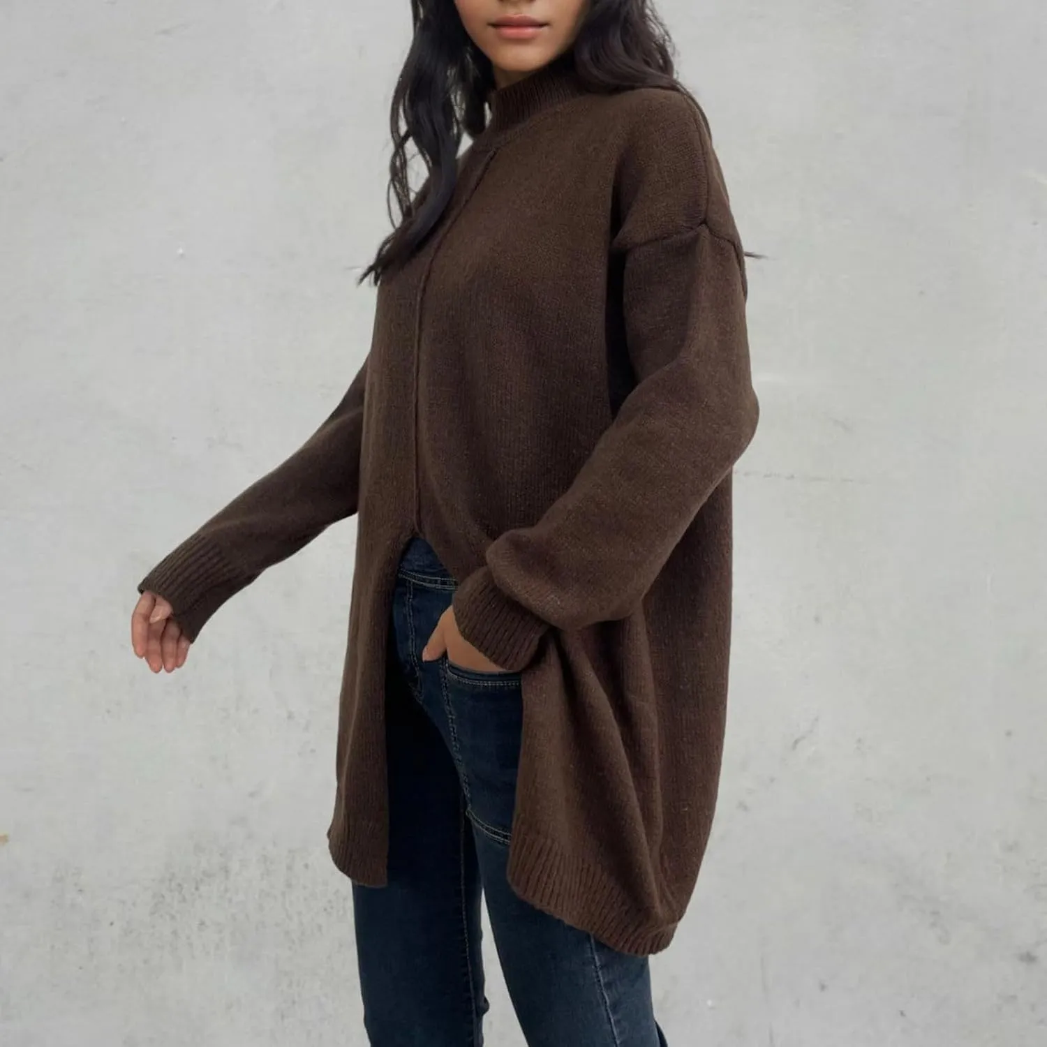 Women's 2024 Turtleneck Long Sleeve Loose Oversized Chunky Knitted Pullover Sweater Jumper Tops Fall Sweater