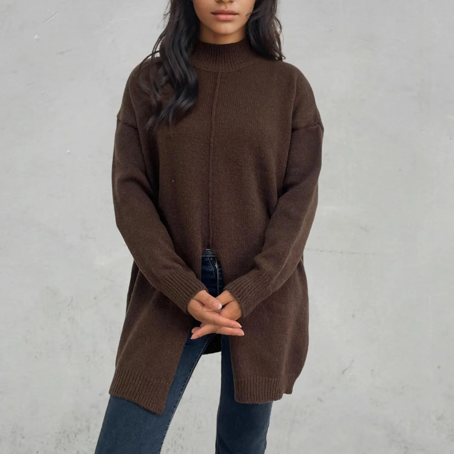 Women's 2024 Turtleneck Long Sleeve Loose Oversized Chunky Knitted Pullover Sweater Jumper Tops Fall Sweater