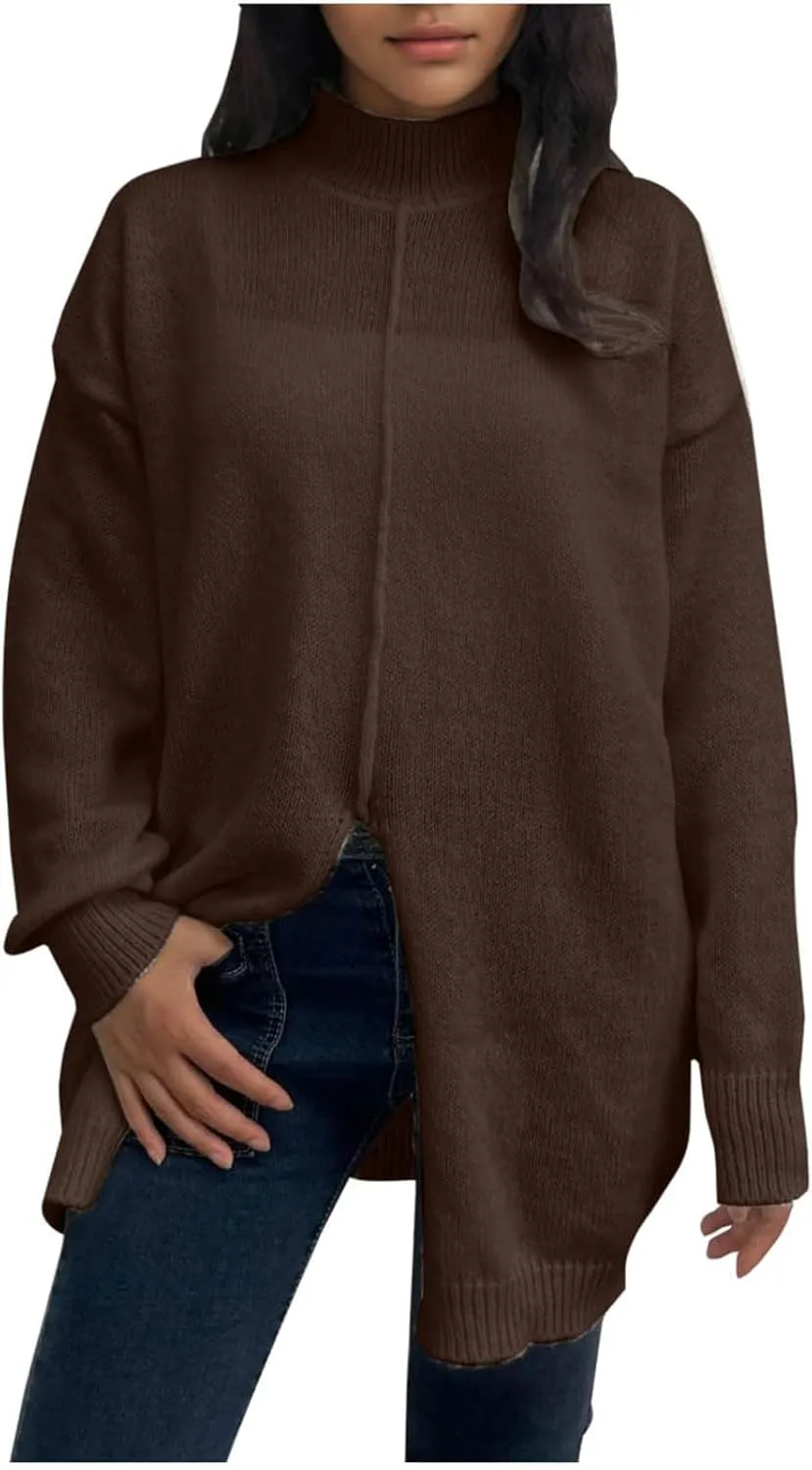 Women's 2024 Turtleneck Long Sleeve Loose Oversized Chunky Knitted Pullover Sweater Jumper Tops Fall Sweater