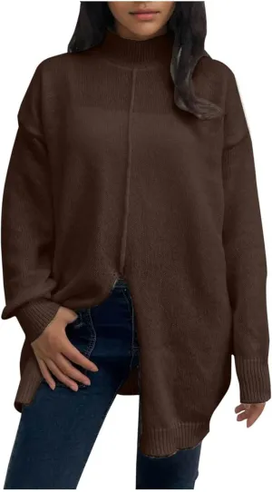 Women's 2024 Turtleneck Long Sleeve Loose Oversized Chunky Knitted Pullover Sweater Jumper Tops Fall Sweater