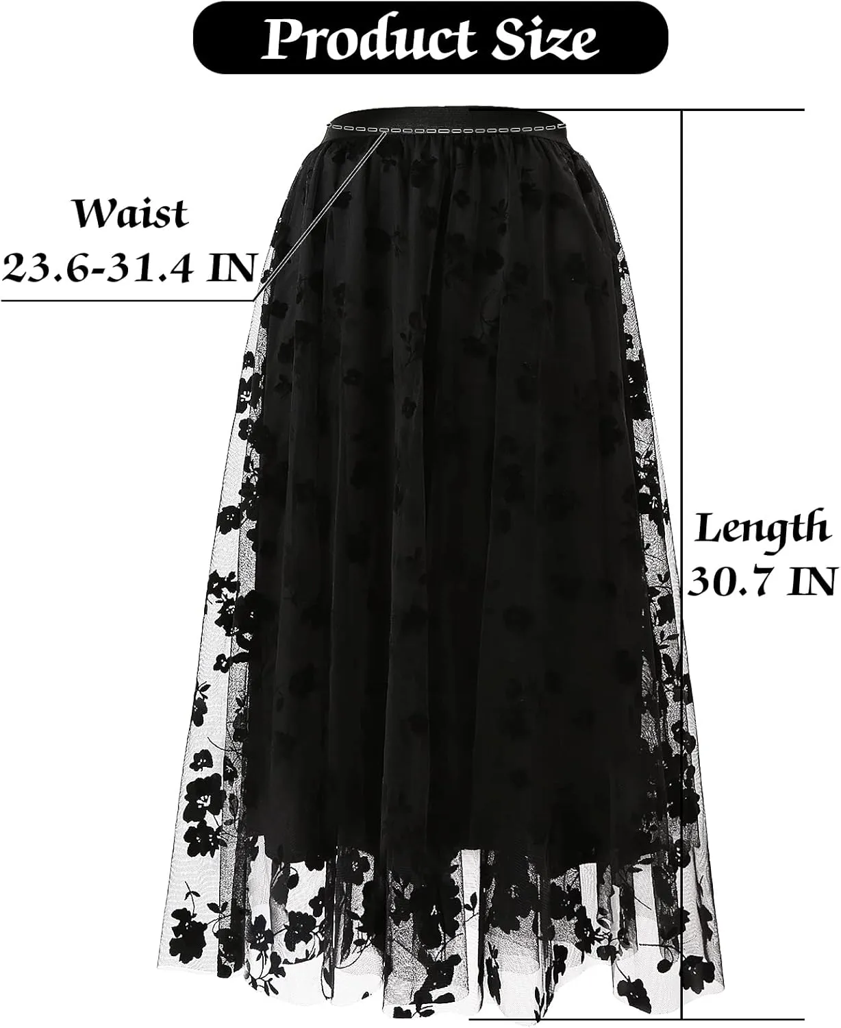 Women's A Line Tulle Midi Skirt Tutu Tiered Petticoat Skirts Tea-Length Elastic Waist Tutu Skirts