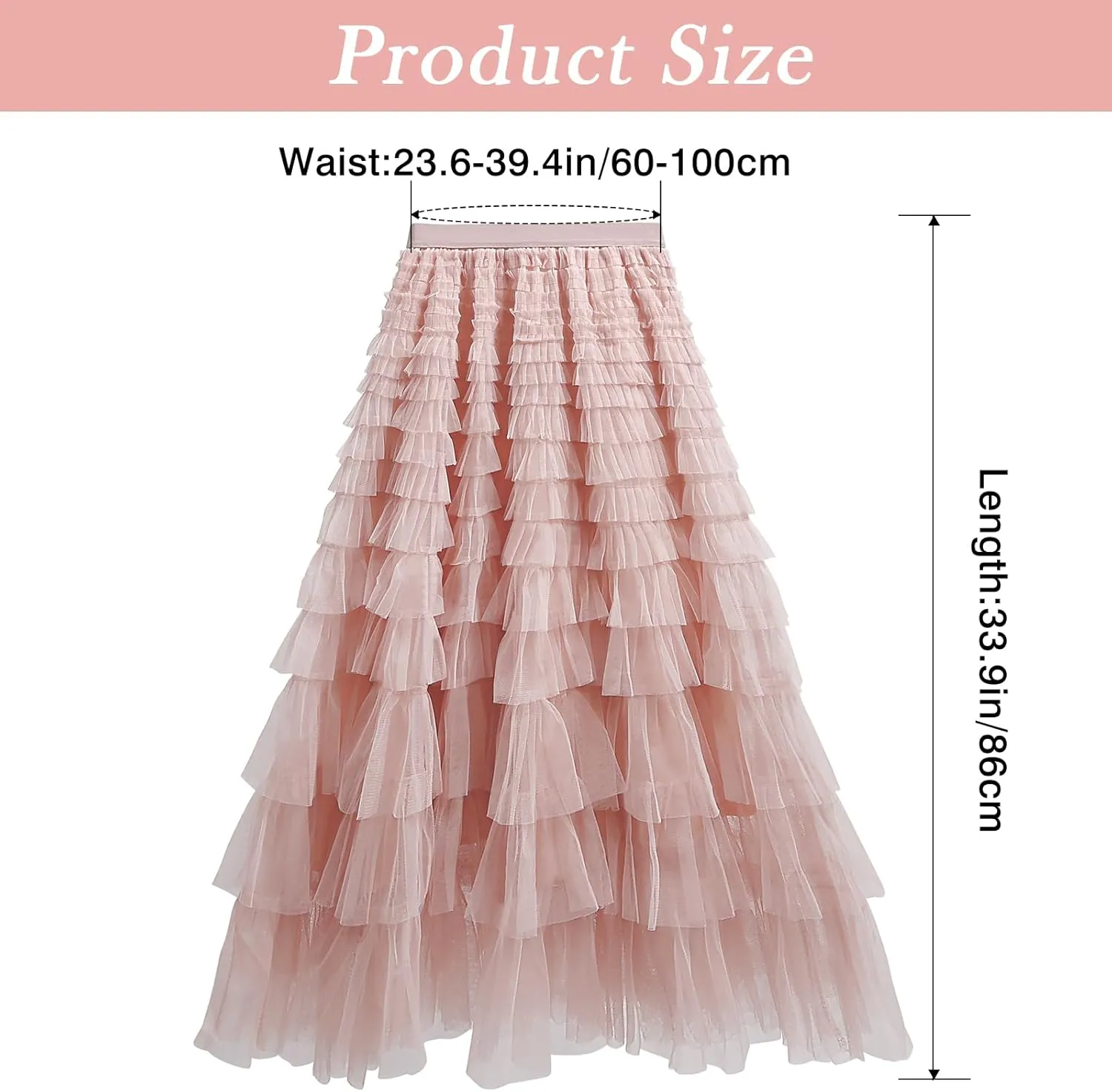 Women's A Line Tulle Midi Skirt Tutu Tiered Petticoat Skirts Tea-Length Elastic Waist Tutu Skirts
