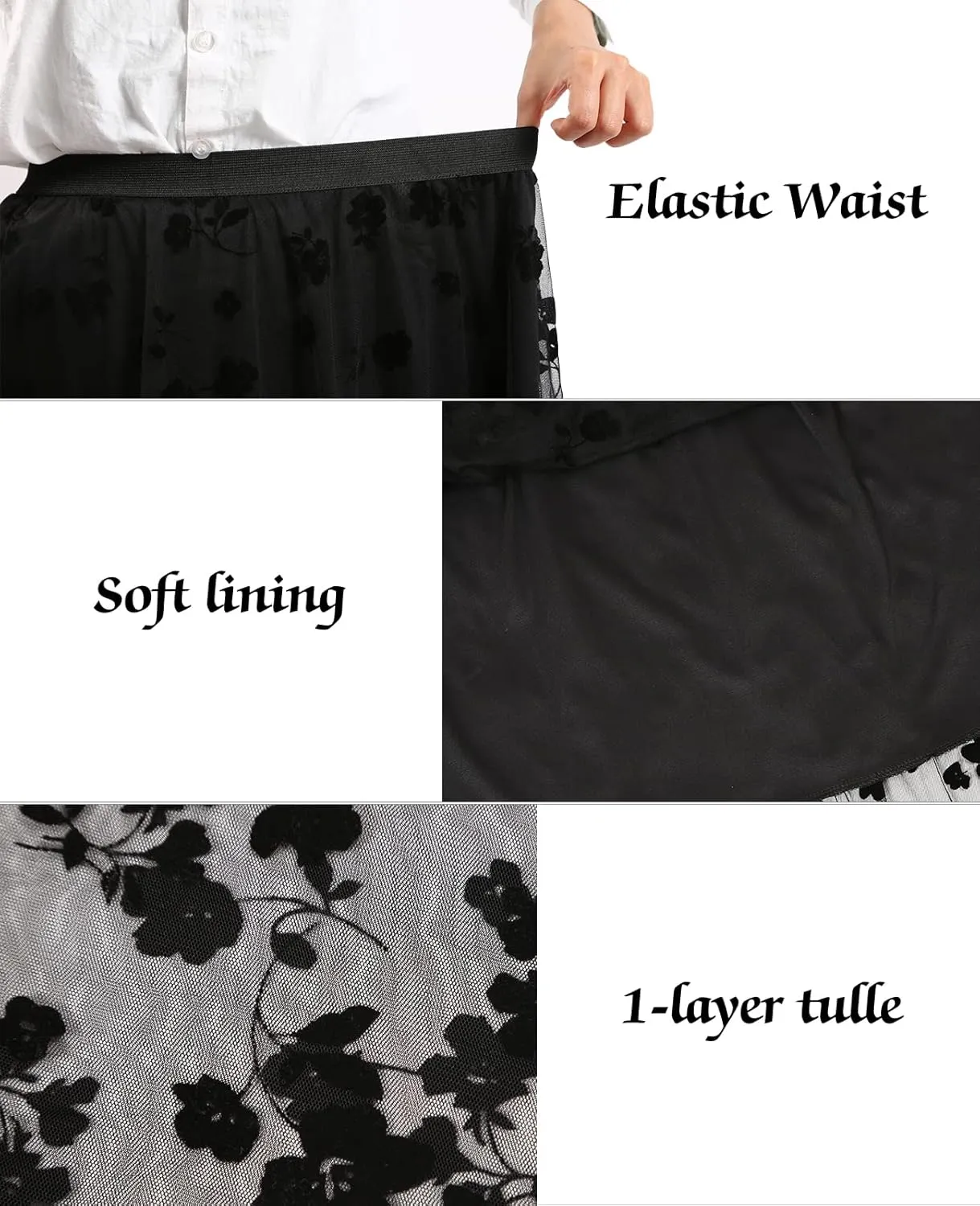 Women's A Line Tulle Midi Skirt Tutu Tiered Petticoat Skirts Tea-Length Elastic Waist Tutu Skirts