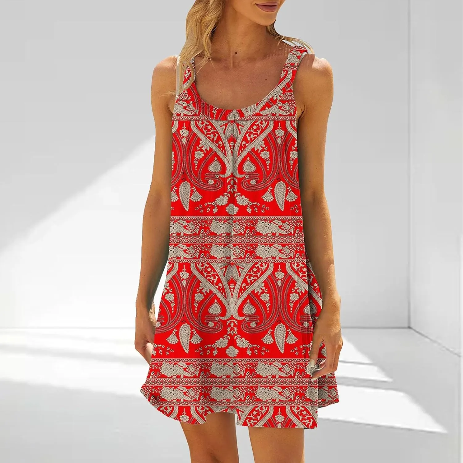 Womens Beach Dresses Loose Swimsuit Cover Ups Sleeveless Vacation Dresses Flowy Mini Dress Casual Dresses