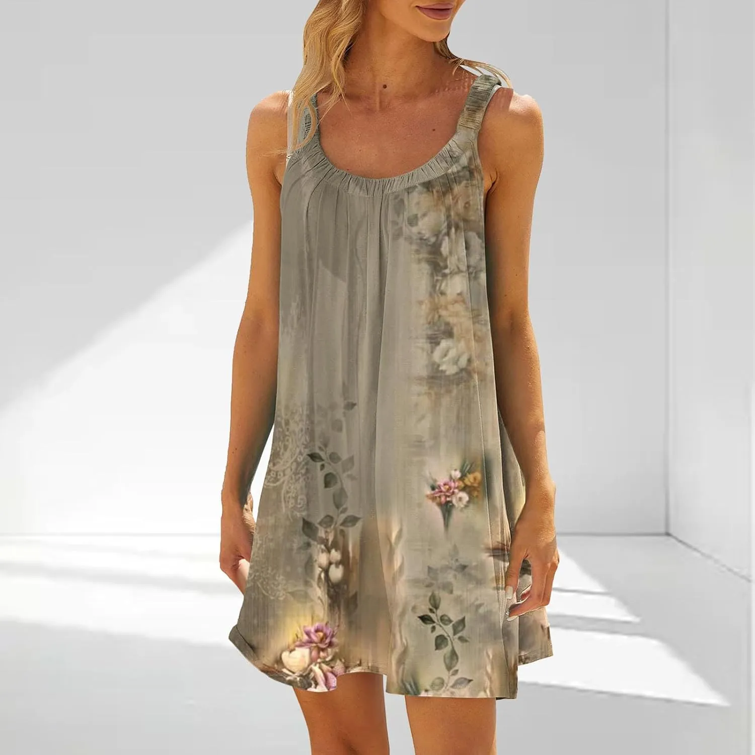 Womens Beach Dresses Loose Swimsuit Cover Ups Sleeveless Vacation Dresses Flowy Mini Dress Casual Dresses