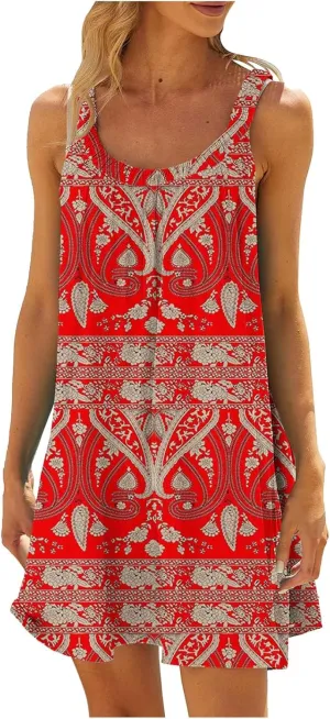 Womens Beach Dresses Loose Swimsuit Cover Ups Sleeveless Vacation Dresses Flowy Mini Dress Casual Dresses