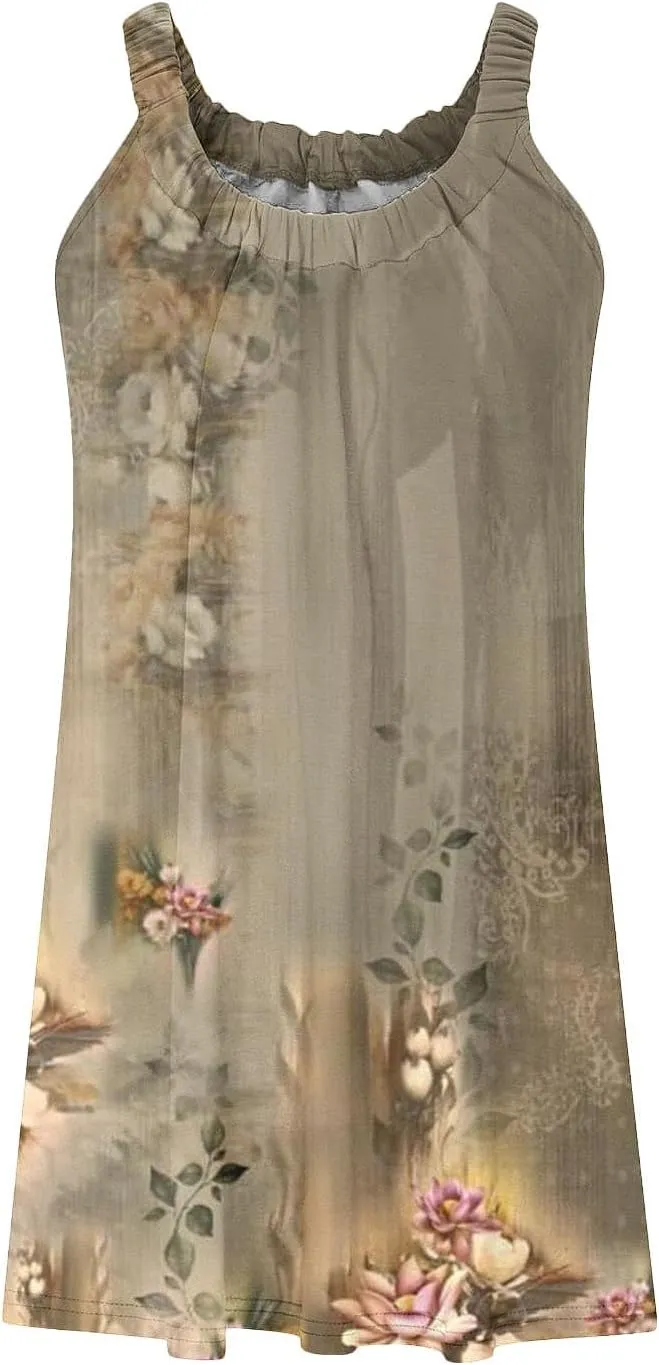 Womens Beach Dresses Loose Swimsuit Cover Ups Sleeveless Vacation Dresses Flowy Mini Dress Casual Dresses