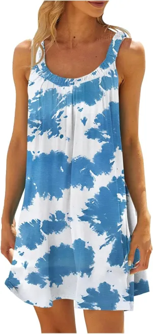 Womens Beach Dresses Loose Swimsuit Cover Ups Sleeveless Vacation Dresses Flowy Mini Dress Casual Dresses