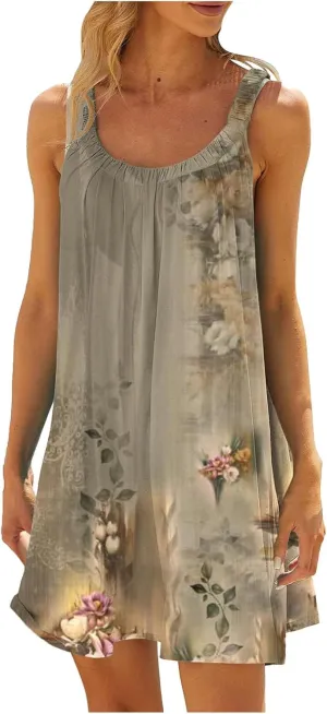 Womens Beach Dresses Loose Swimsuit Cover Ups Sleeveless Vacation Dresses Flowy Mini Dress Casual Dresses