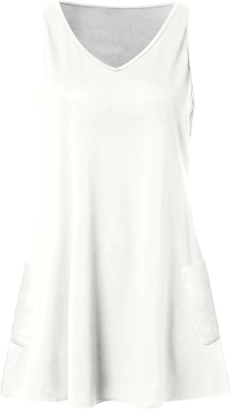 Women's Beach Dresses Loose Swimsuit Cover Ups Sleeveless Vacation Dresses Swing Mini Dress Casual Dresses