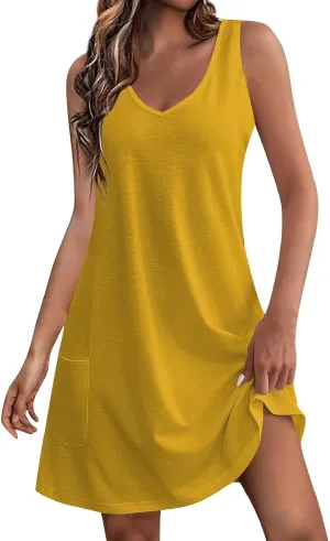 Women's Beach Dresses Loose Swimsuit Cover Ups Sleeveless Vacation Dresses Swing Mini Dress Casual Dresses