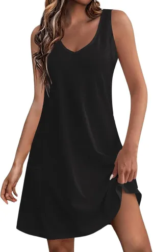 Women's Beach Dresses Loose Swimsuit Cover Ups Sleeveless Vacation Dresses Swing Mini Dress Casual Dresses